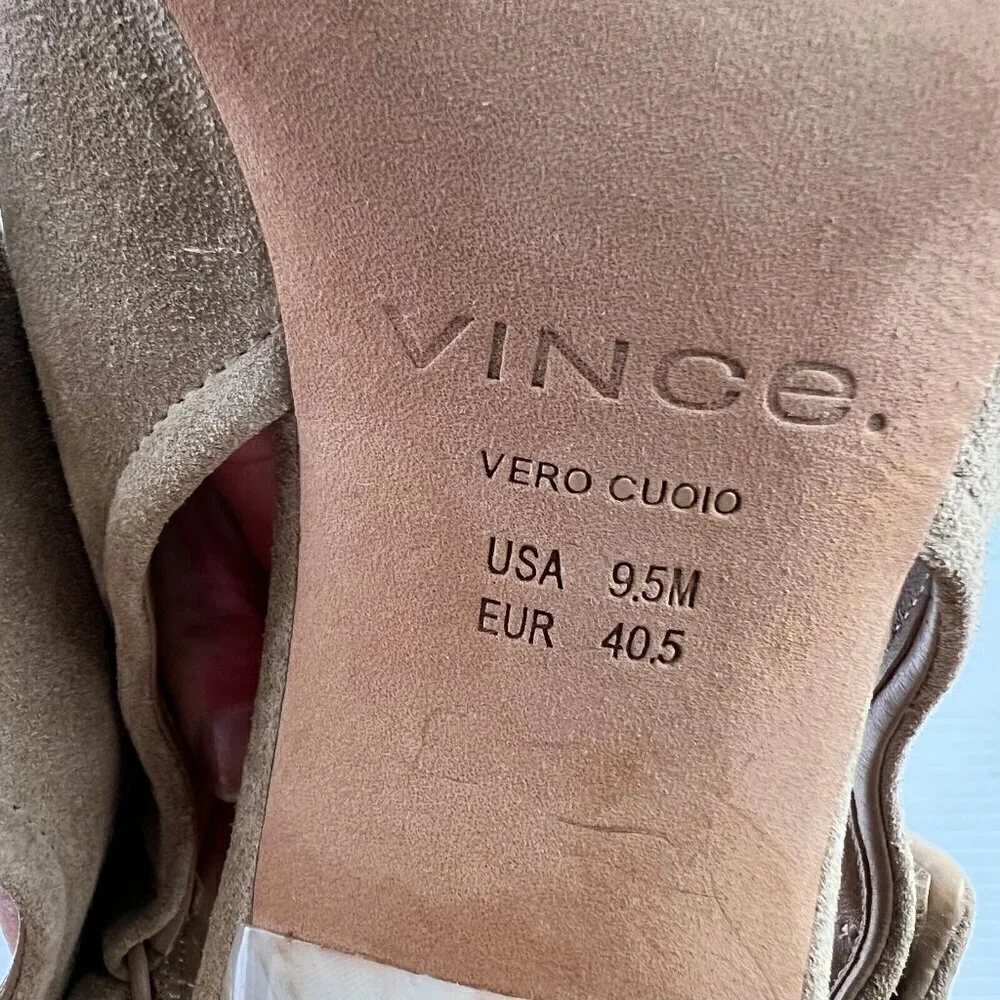Vince Women Quest Slingback Beige Kitten Heel Leather Suede Sandals Sz 9.5M NEW